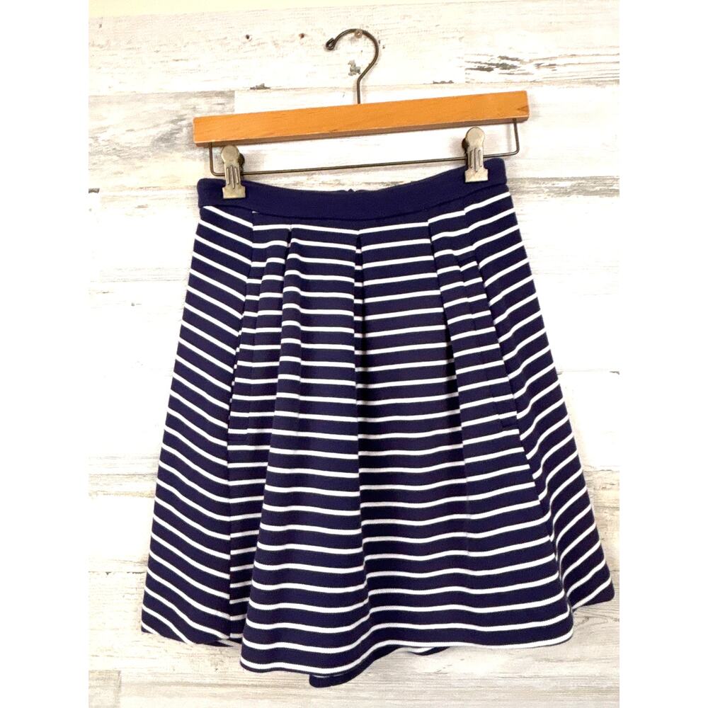 Boden Womens 4 Blue White Stripe Lexington Cotton Stretch Pleated Mini Skirt